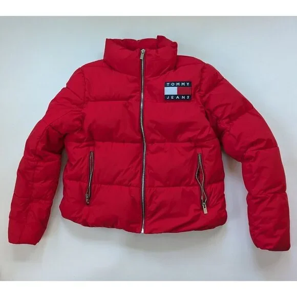 Tommy Hilfiger Tommy Jeans Cropped Women's Red Puffer Jacket Size M - Picture 6 of 15